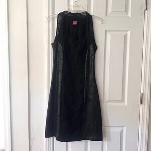 Save the Queen Black Lace Square Neck Faux Leather Panel Sheath Dress Small